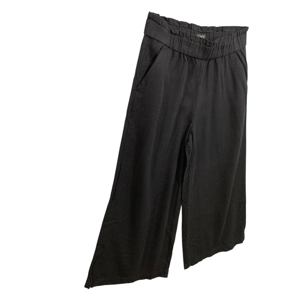 Small Loft Womens Black Linen Blend Pants Wide Leg Pull On Pockets - Picture 2 of 6